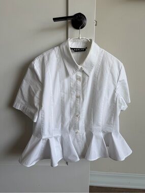 ASHLYN Lulu Pleated Peplum White Button-Down Shirt
